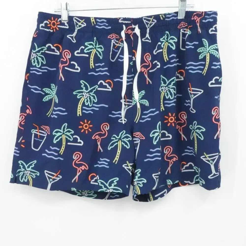 Chubbies Swim Trunks Shorts Mens 2XL Flamingo Palm Tree Neon‎ Print 5.5 Inseam
